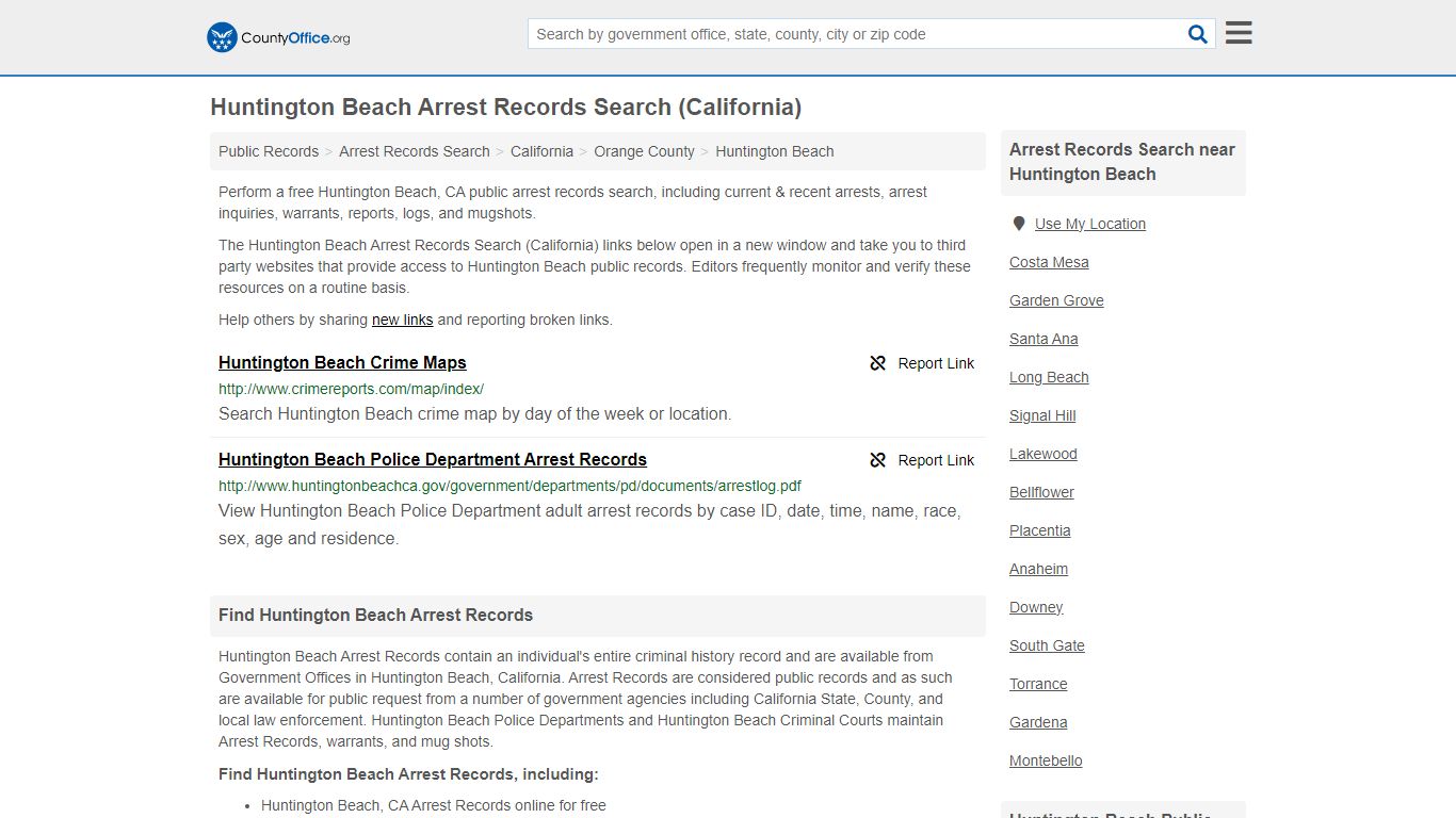 Huntington Beach Arrest Records Search (California) - County Office