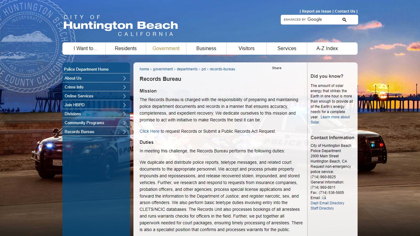 City of Huntington Beach, CA - Records Bureau