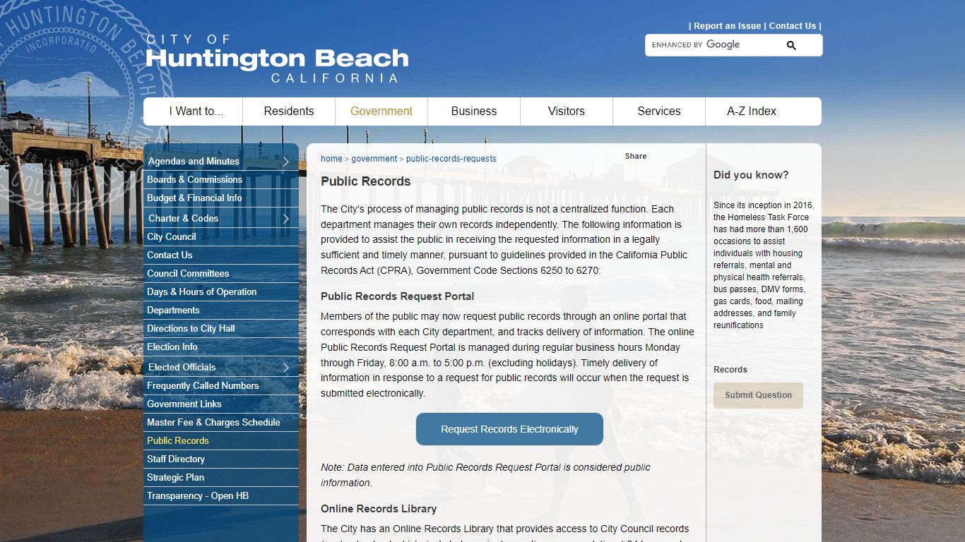 City of Huntington Beach, CA - Public Records
